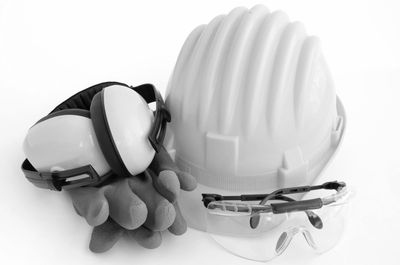 Hard Hat, Safety Glasses, Ear Protection and Safety Gloves