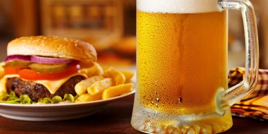 beer, burger and fries