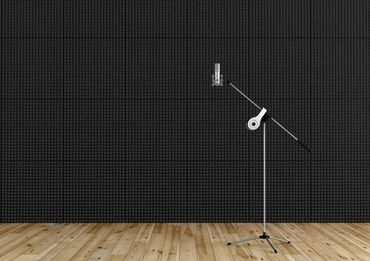 Microphone on stand, studio, mic. audio recording.