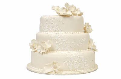white three-layer wedding cake