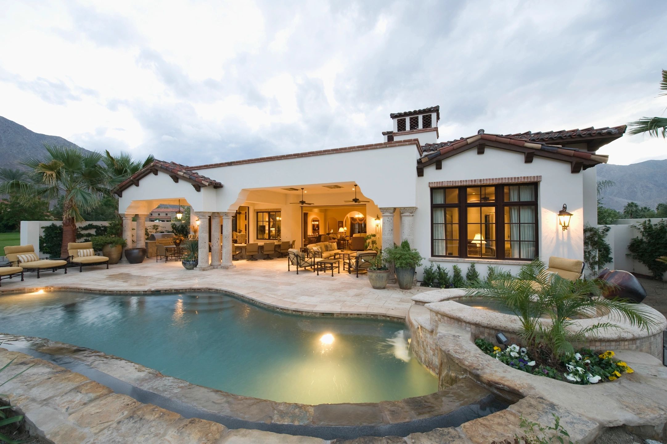 Spanish style house, patio, spa, pool