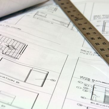 image of blue print drawing and ruler