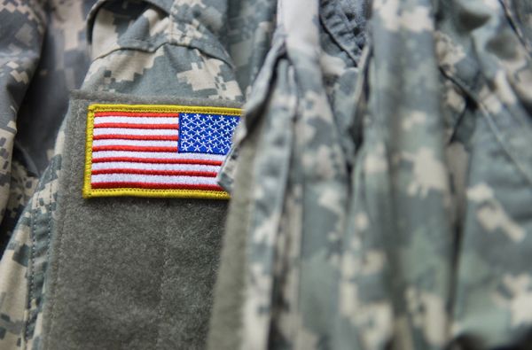 Camouflage jackets with a US flag
