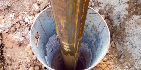 Drill pipe being ran inside of PVC well casing.