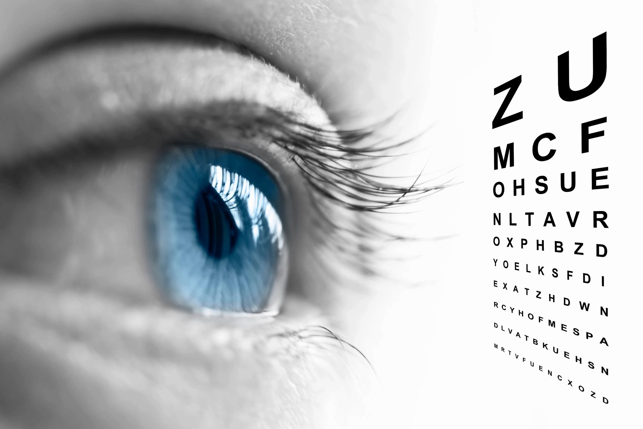 Blue eye viewing an eye chart
