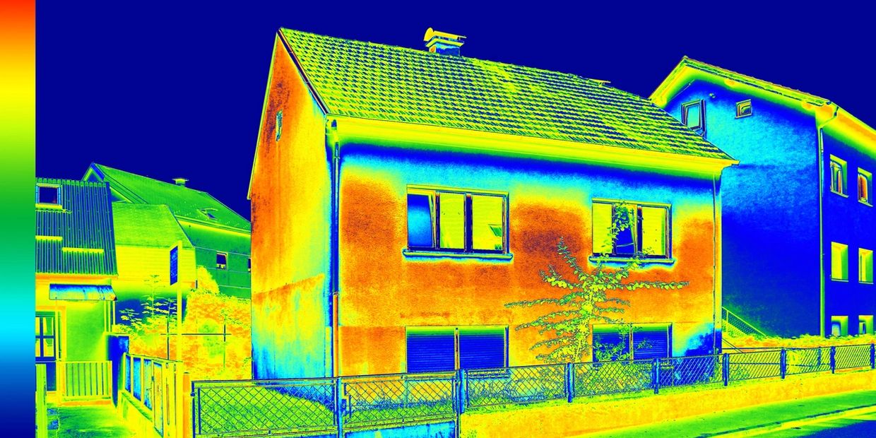 Infrared image of structure. Hot and cold areas, duct leakage tests, duct tightness - leaking air