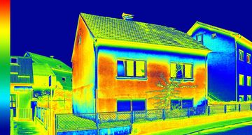 Thermal image of energy efficient home with uPVC double glazing