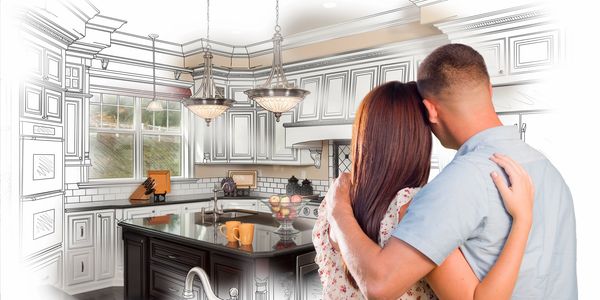 A couple thinking about their kitchen remodeling project