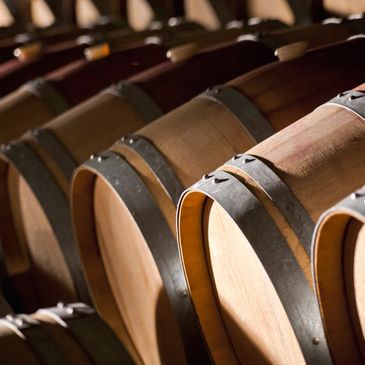 Wine barrels with bungs