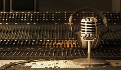 Microphone in front of recording sound board.
