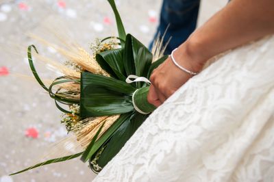 Wedding dress and flowers. 