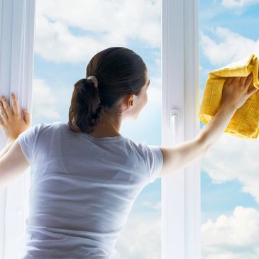 lady cleaning window