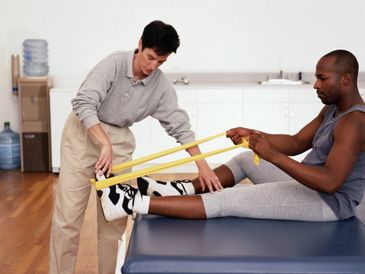 Rehabilitation exercise image for the ankle with theraband