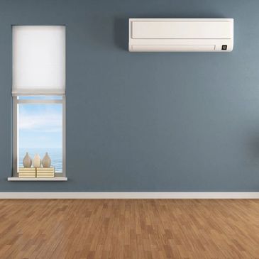a room with a wall-mounted airconditioner