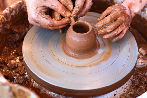 Wheel throwing pottery, clay