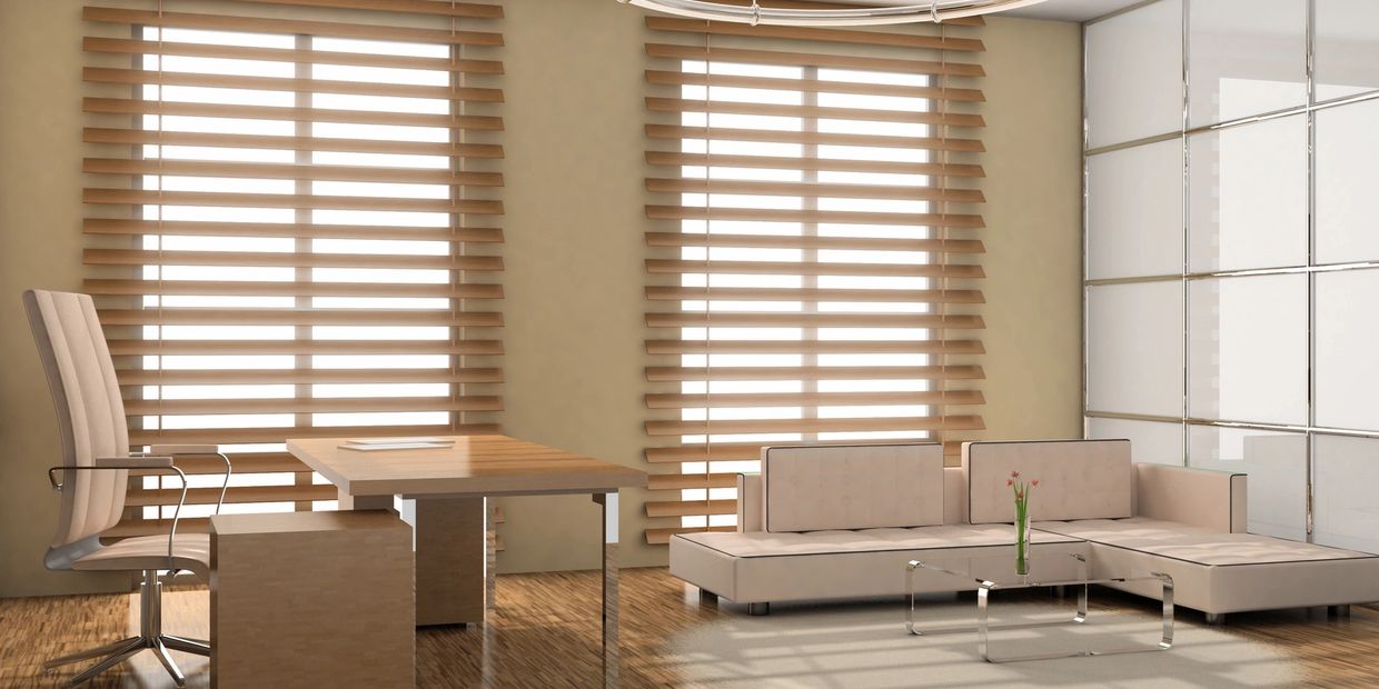 brown wood blinds in the home office