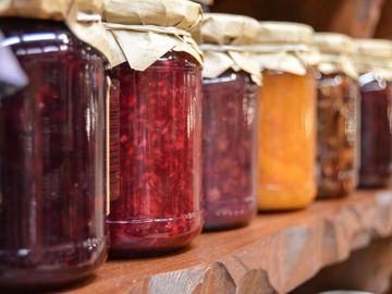 Storage jars of preserved whole foods