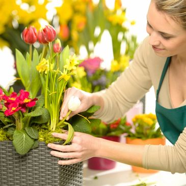 florist creating modern flower arrangement specially designed for Riddells Creek Florist customer.