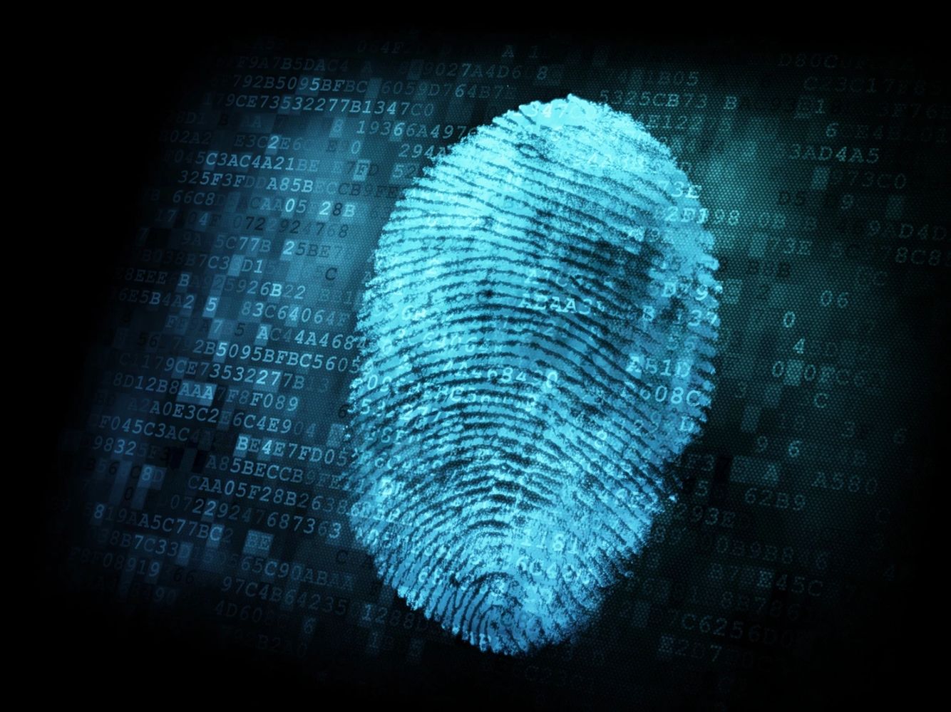 Blue fingerprint with code background