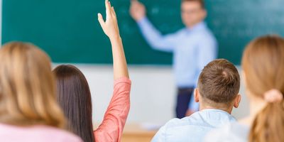 Raising hand to answer question, education, class