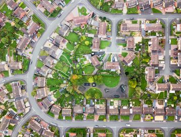 An aerial neighborhood photo.