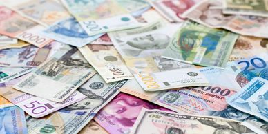 Paper currency from different countries.
