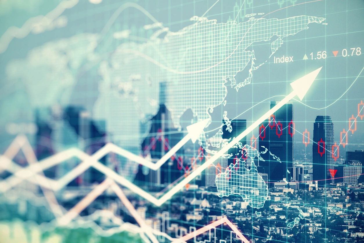 Graph laid over a world map 