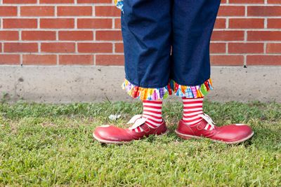 Silly photo of what compression socks could look like if we were clowns. It's a clown's legs