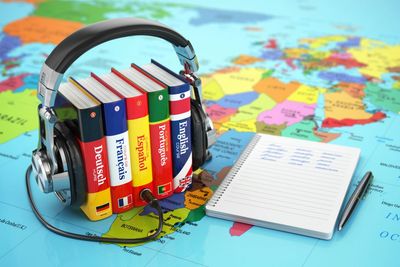 foreign language books with headphones