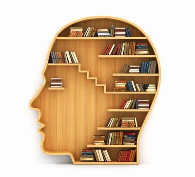 Bookcase shaped like human head with books