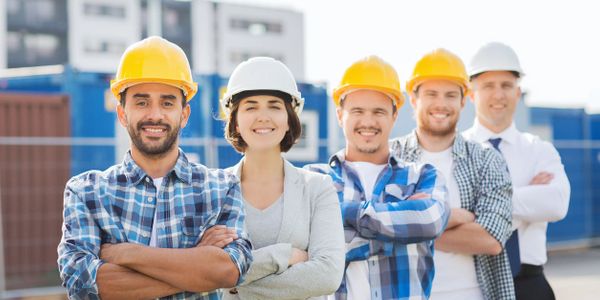 construction workers with yellow and white color hard hat