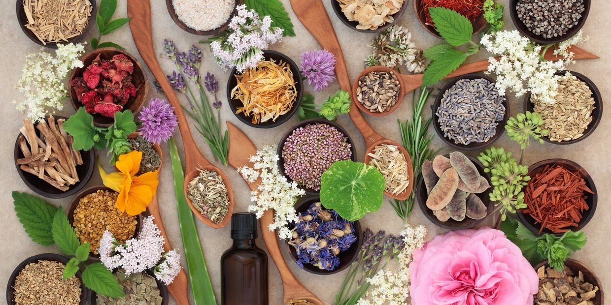 essential oil blends of different flowers on a table