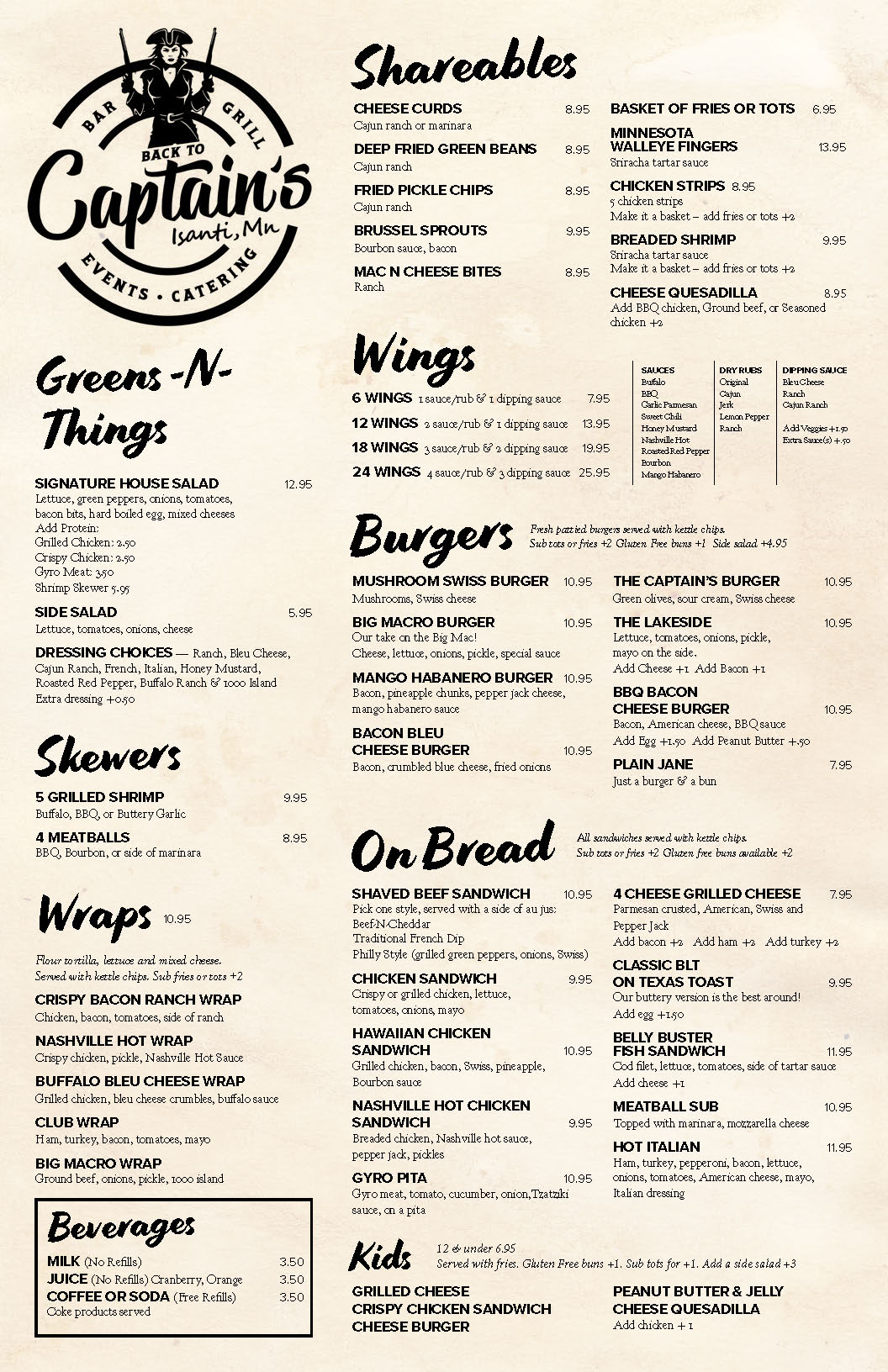 Captain Sam Menu Menu