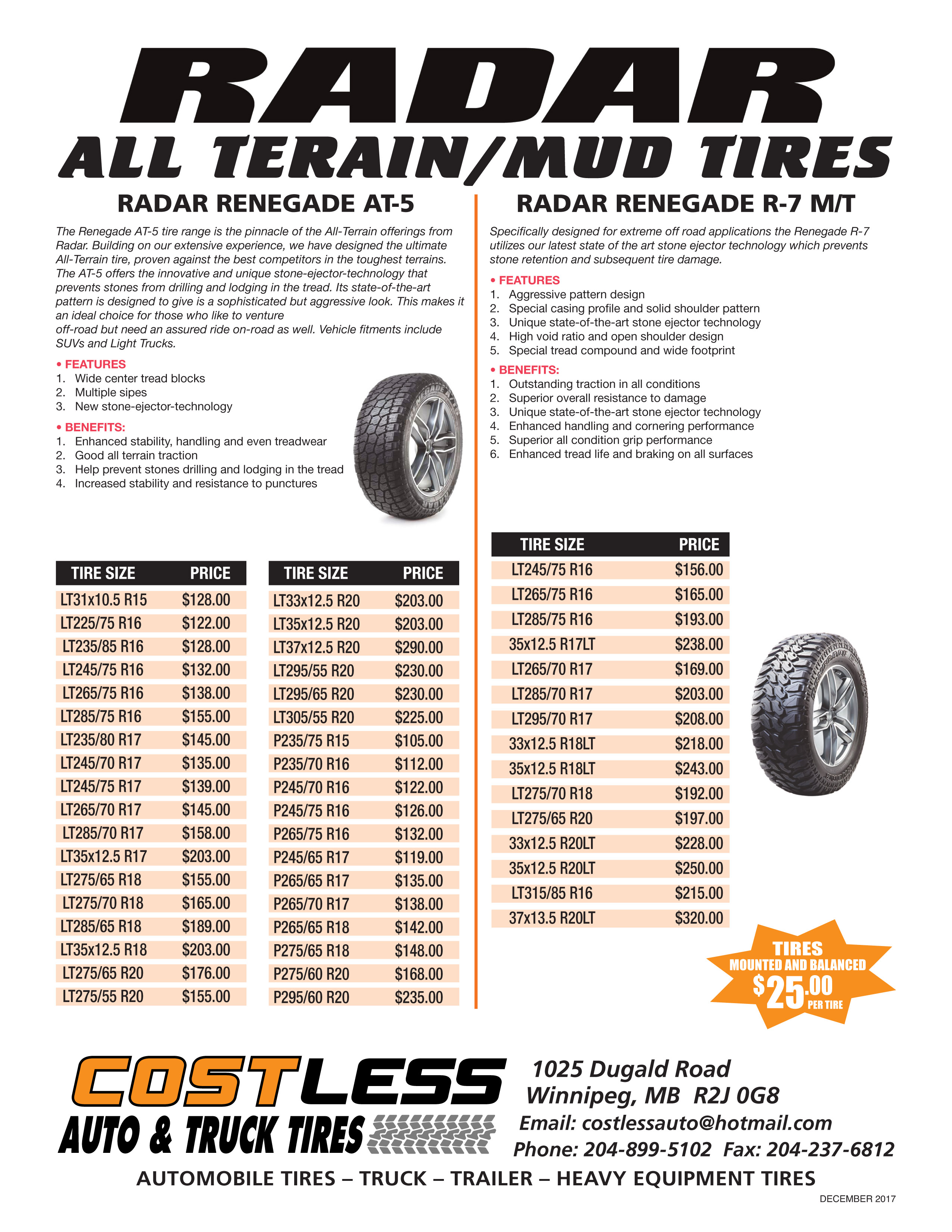 Costless Auto and Truck Tires Prices Costless Auto and Truck Tires
