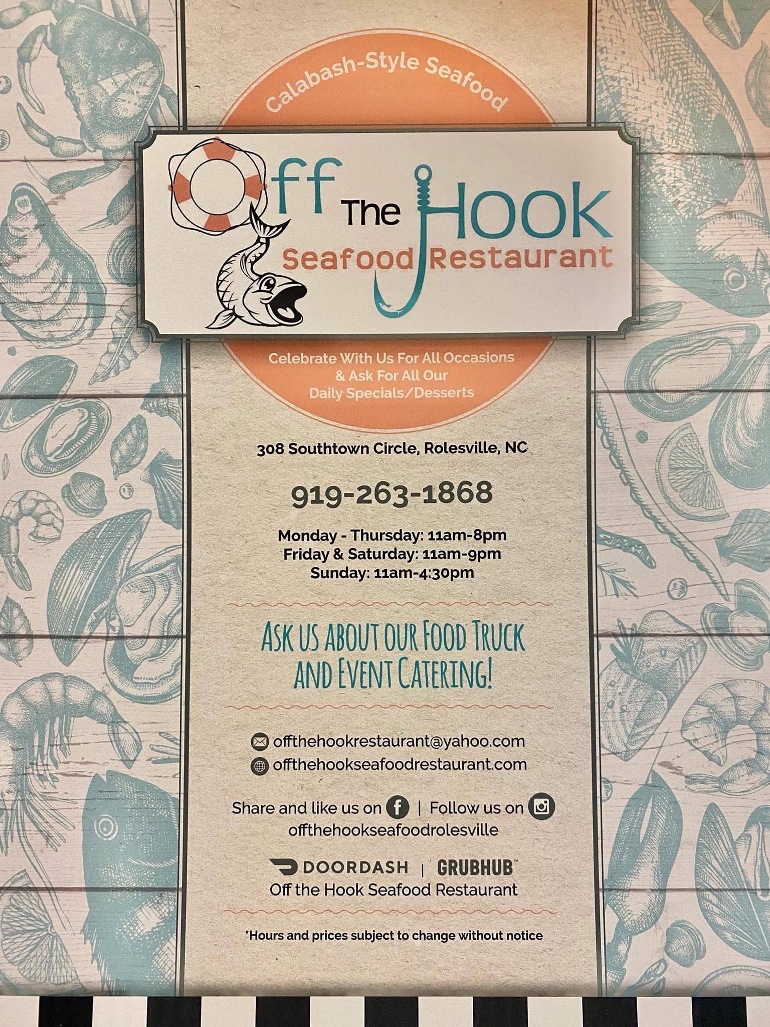 OFF THE HOOK SEAFOOD RESTAURANT OF ROLESVILLE - Menu, Prices