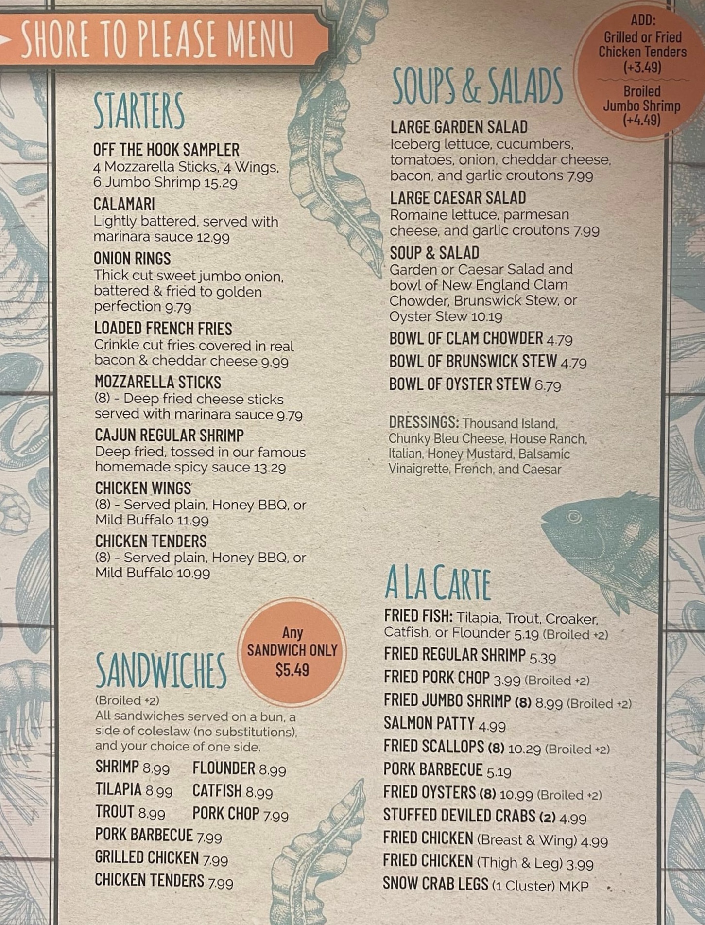 Hooked best sale restaurant menu