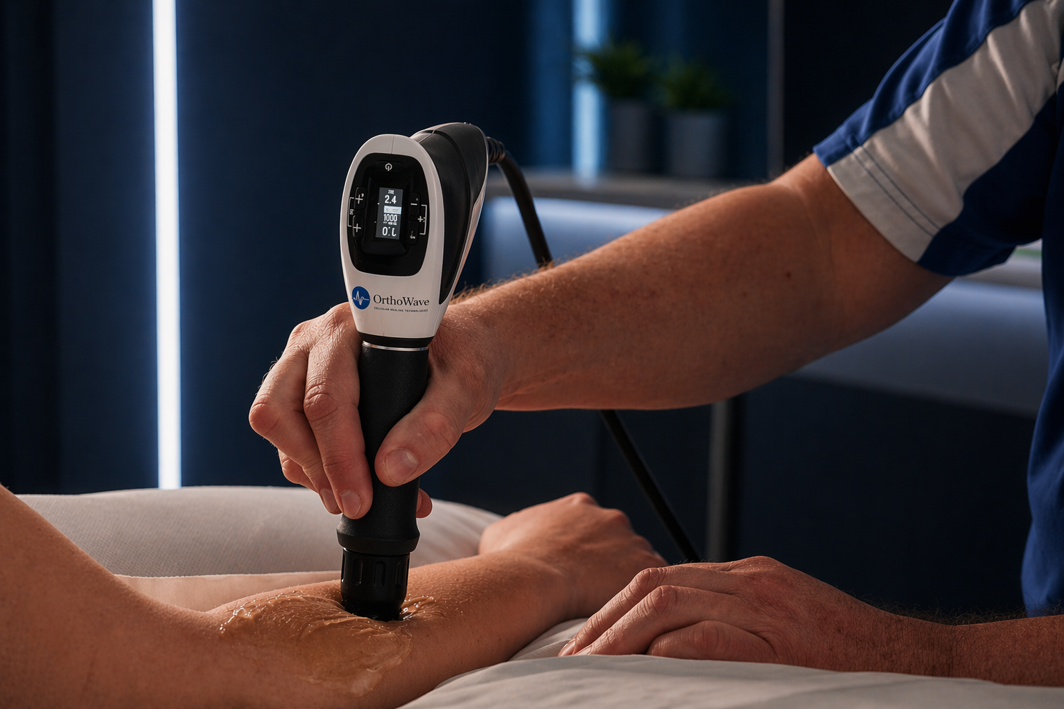 OrthoWave shockwave treatment being performed on a patient