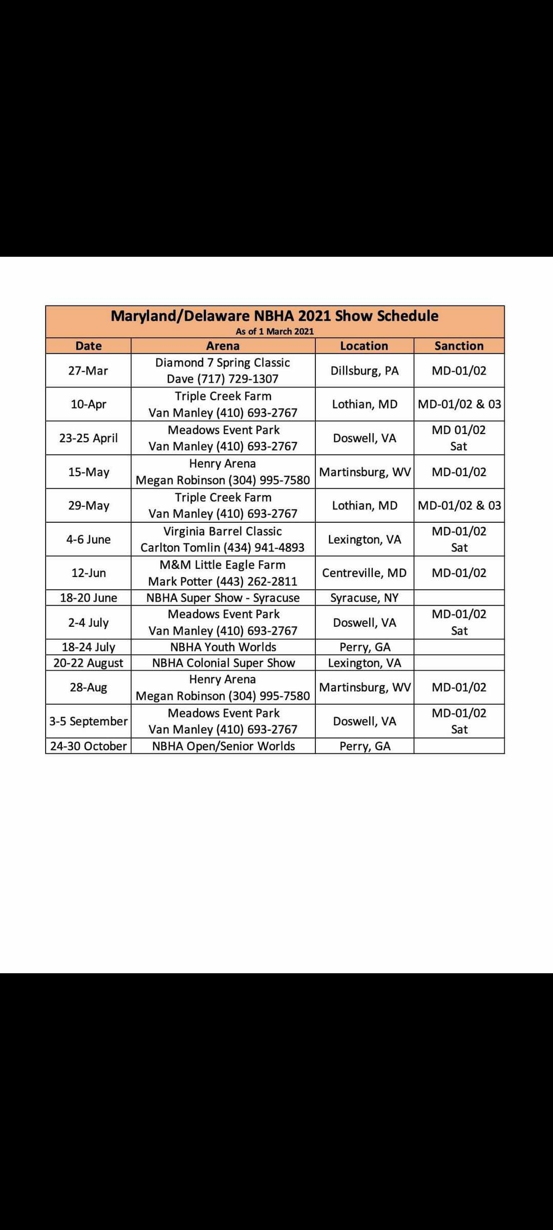 Show Schedule | Maryland/Delaware Nbha Show Schedule | Maryland/Delaware Nbha