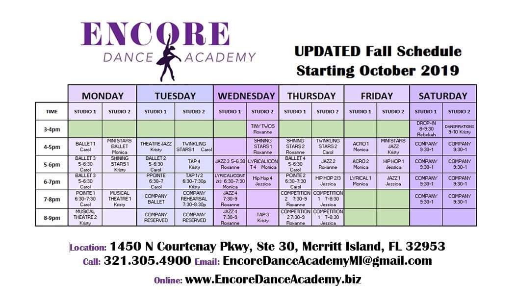 Calendar Encore Dance Academy LLC