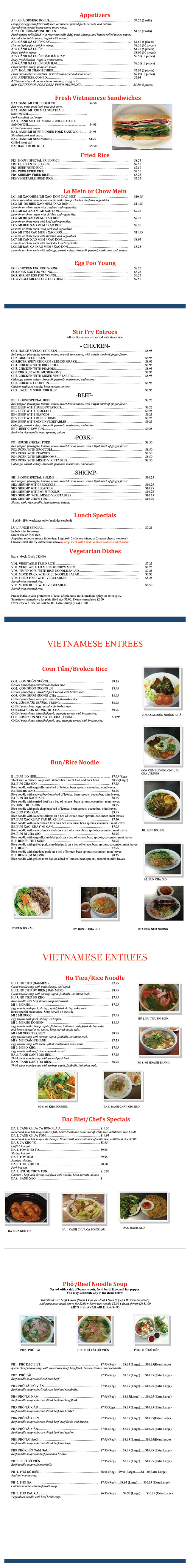 vietnamese food menu