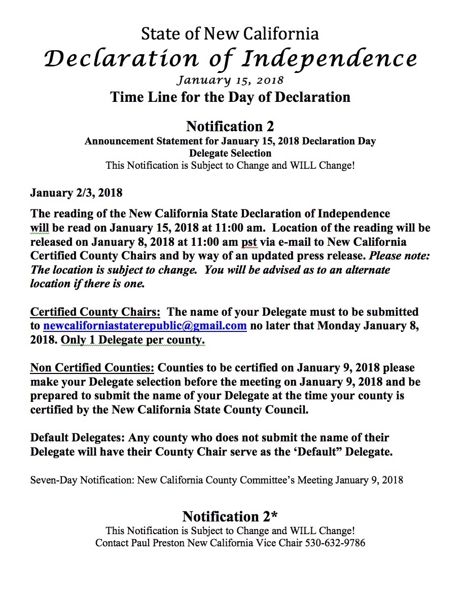 Declaration California INDEPENDENCE DECLARATION