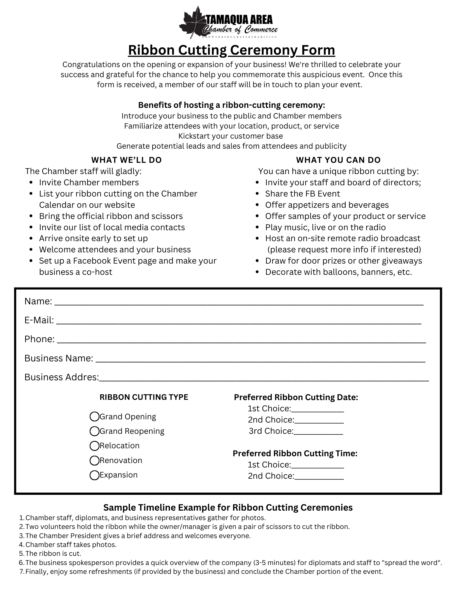 Ribbon Cutting Form
