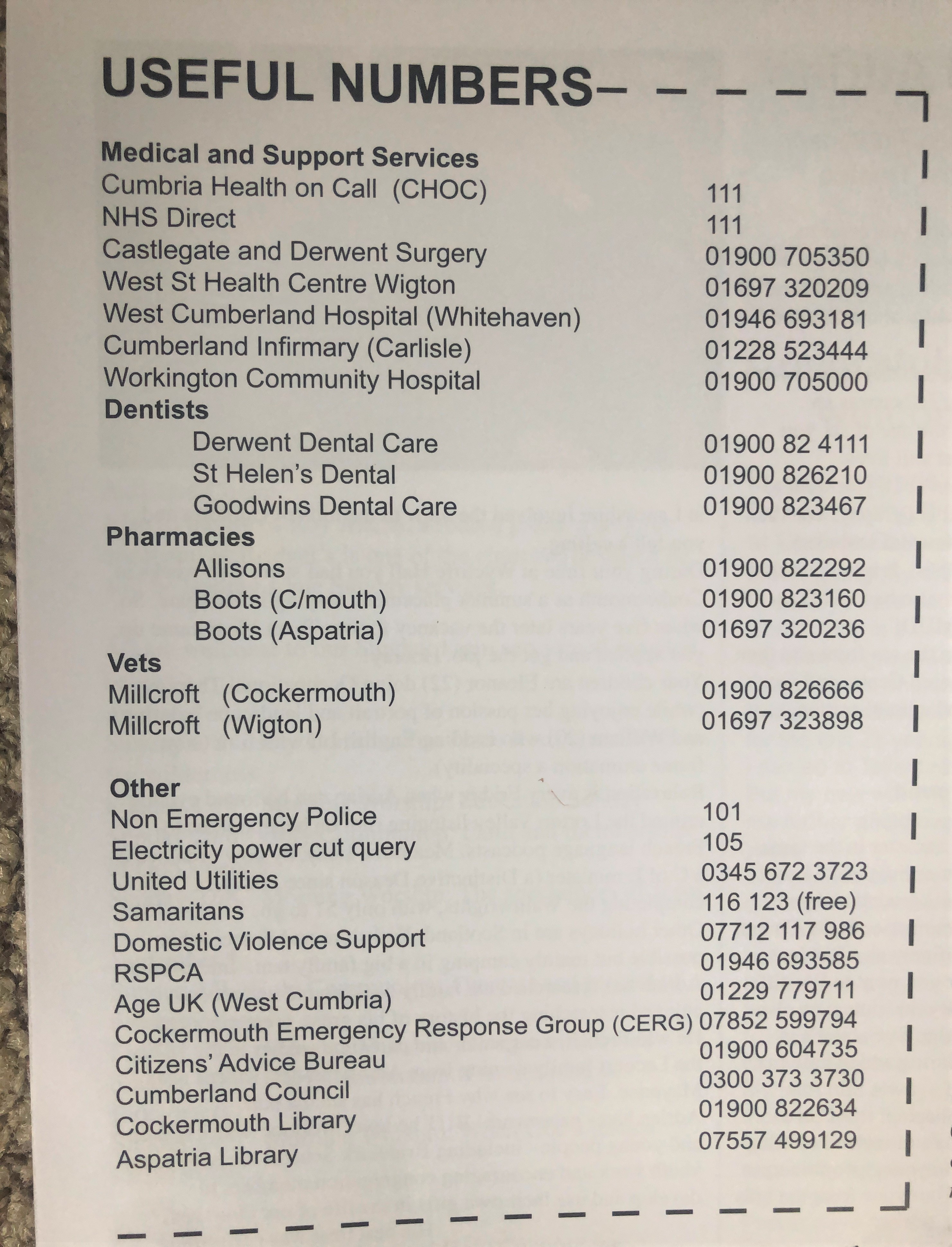 Usefu Numbers Useful Numbers | Village Post