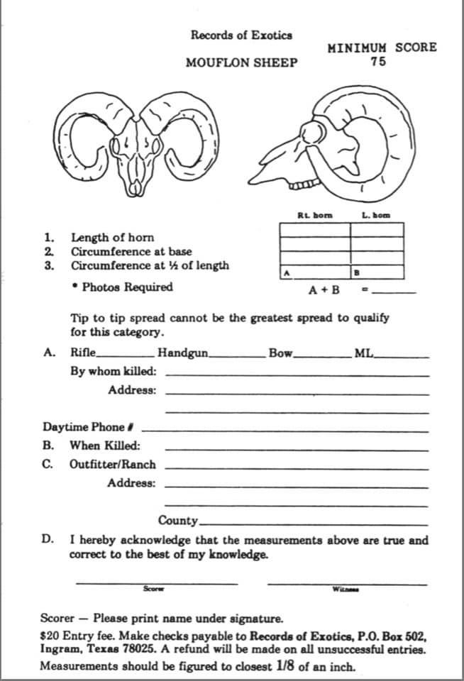 Score Sheets | Records of Exotics