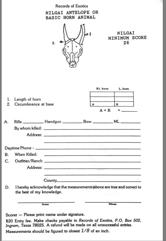 Score Sheets | Records of Exotics