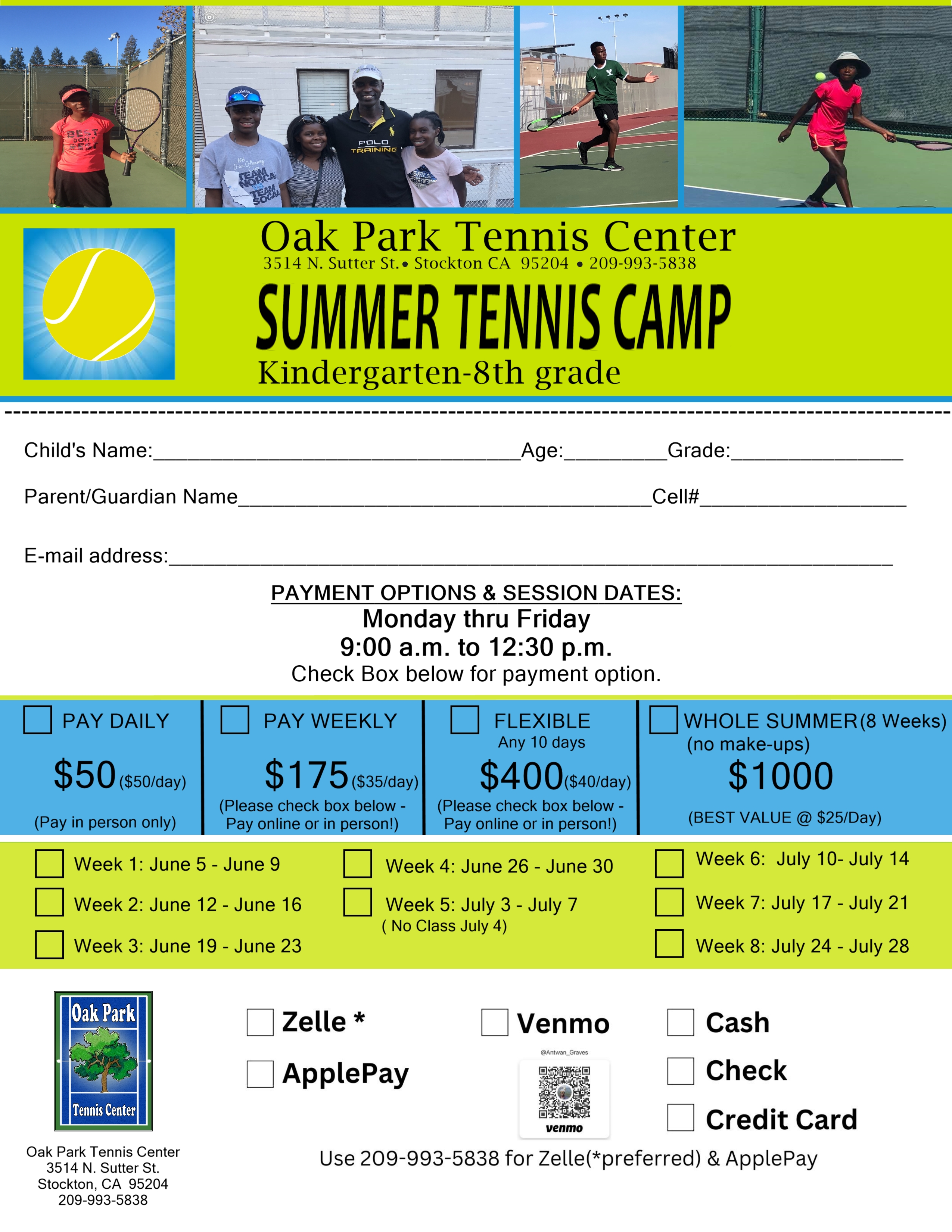 Summer Tennis Camp Flyer Oak Park Tennis Center