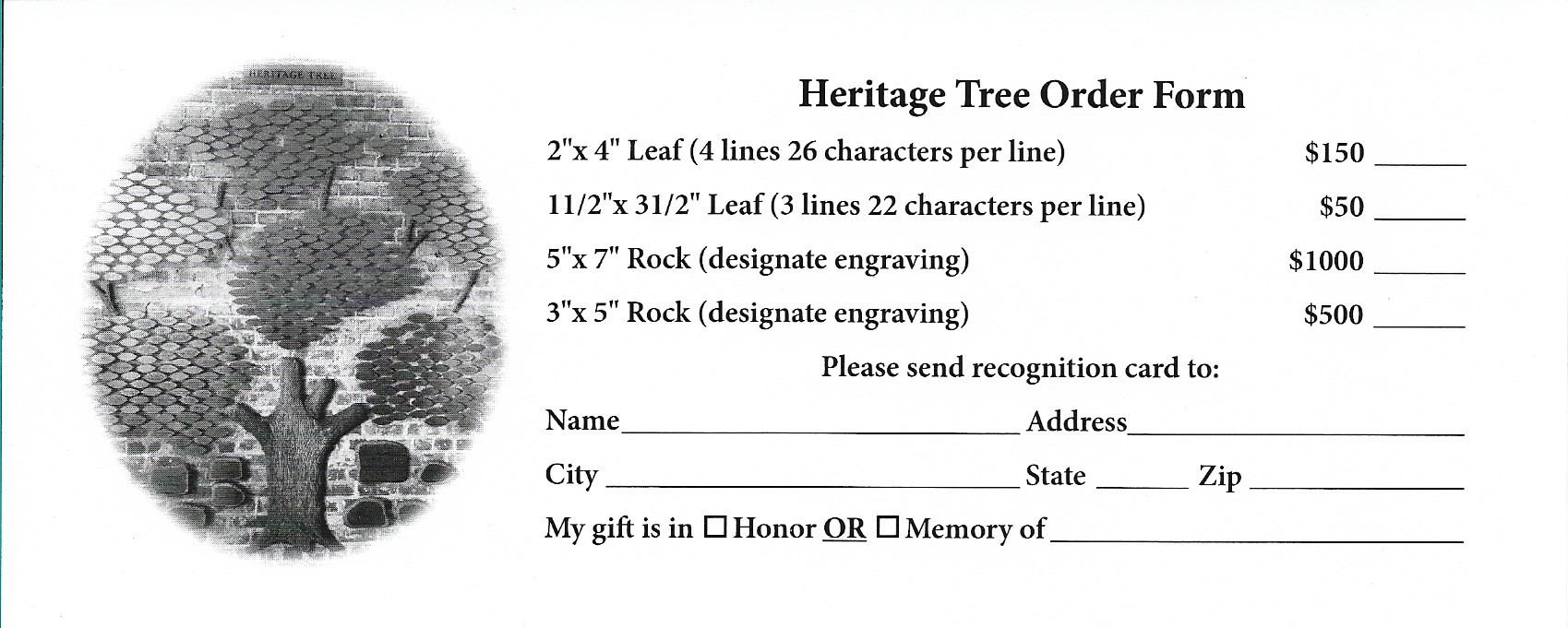Tree Order Form The Heritage Tree