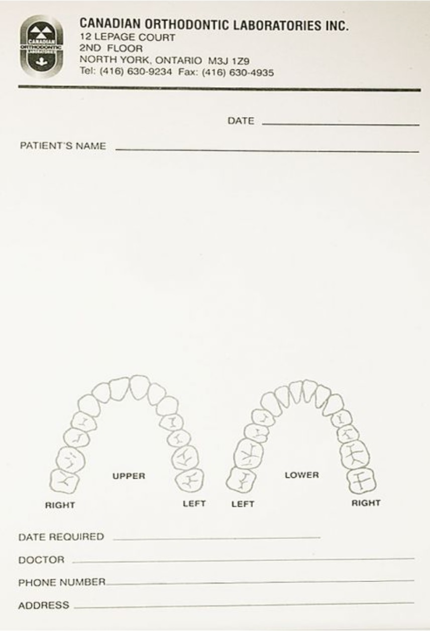 Prescriptions | Canadian Orthodontic Laboratories
