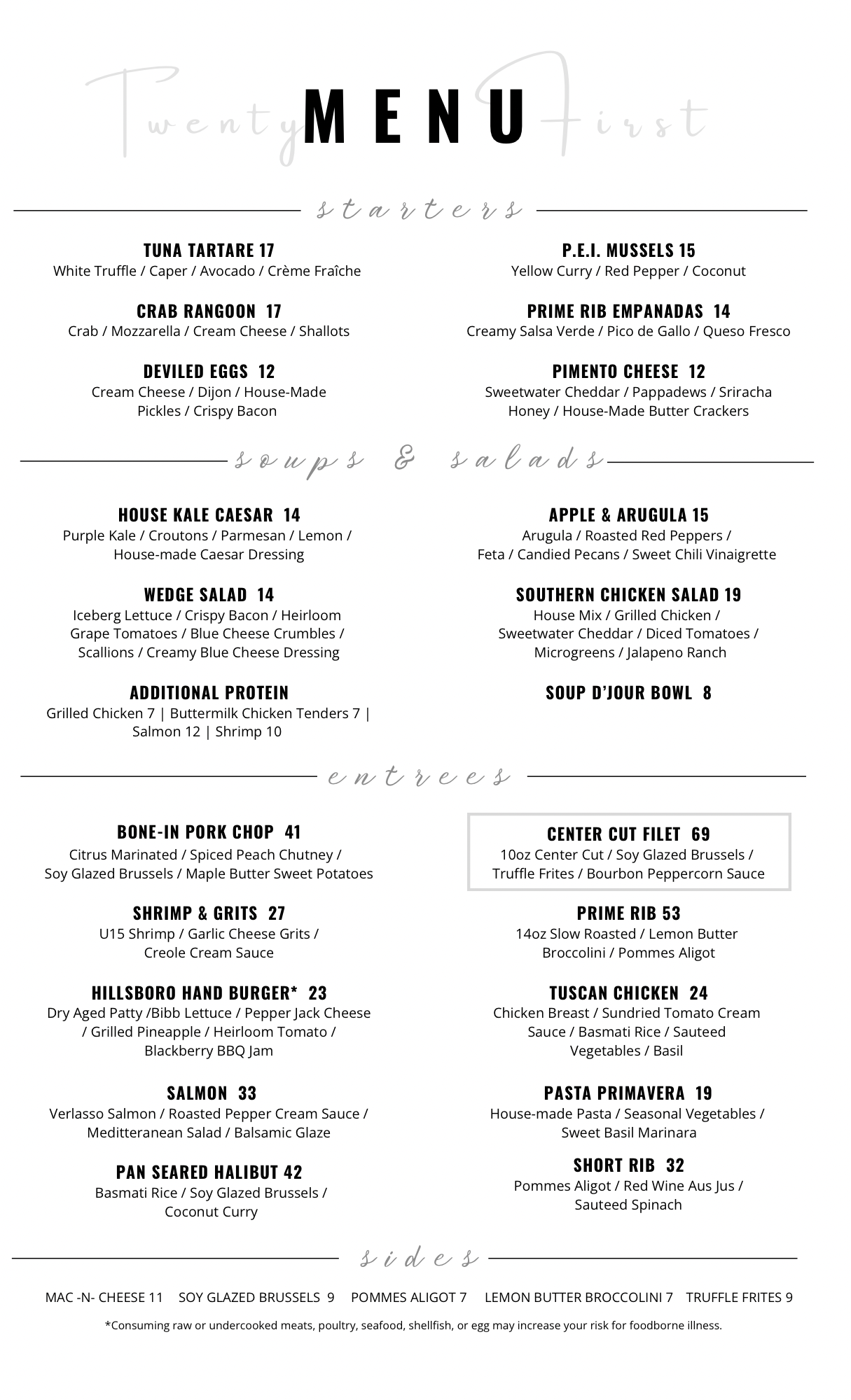 21 First Dinner Menu | Twenty First Nashville