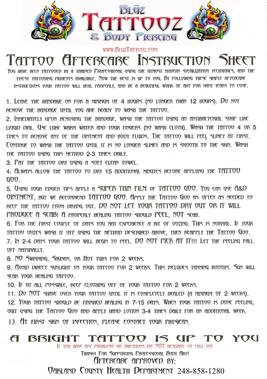 Aftercare Sheets  Downloadable  Tattoo Everything Supplies